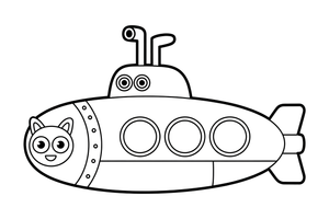 A submarine with round windows and a periscope – Water Watercraft coloring page