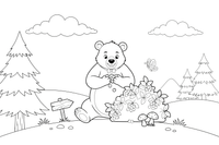 A bear eating berries from a bush – Bear Adventures coloring page
