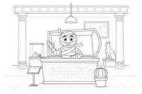 A mummy in an open sarcophagus on display – Historic Museum Places coloring page