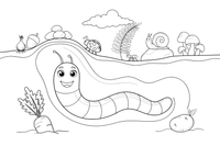 An earthworm in its little tunnel in the soil – Animal Homes coloring page