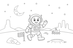 An astronaut taking the first step onto Mars – Mars coloring page
