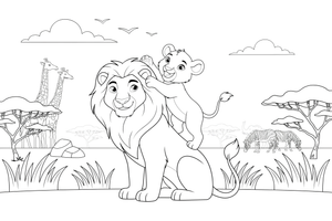 A lion cub climbing on its dad – Lion Majesty coloring page