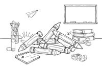 Crayons scattered on a page – Classic School & Art Supplies coloring page