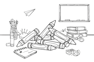 Crayons scattered on a page – Classic School & Art Supplies coloring page