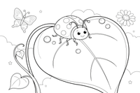 A ladybug on a green leaf with dewdrops – Ladybug coloring page