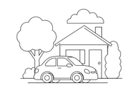 A friendly family sedan parked in front of a house – Different cars coloring page