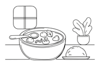 A bowl of curry with a scoop of rice beside it – World Food Delights coloring page