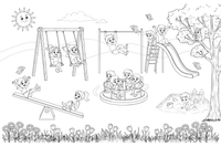 A sunny park playground with children – Playground coloring page