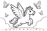 Pegasus chasing butterflies through the sky – Pegasus Magical Flight coloring page