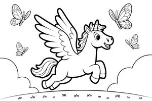 Pegasus chasing butterflies through the sky – Pegasus Magical Flight coloring page