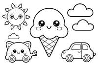 Kawaii a smiling ice cream cone with happy eyes and rosy cheeks – Kawaii Cute Food coloring page