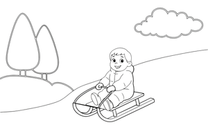 A child sledding down a snowy hill – Winter Sports Adventure coloring page