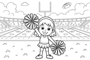 A cheerleader with pom-poms beside the field – American Football coloring page