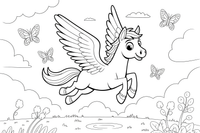 Pegasus chasing butterflies through the sky – Pegasus Magical Flight coloring page