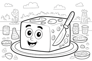 A block of butter with a knife – Creamy Dairy Delights coloring page
