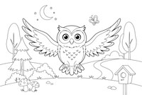 An owl spreading its wings to fly – Owl coloring page
