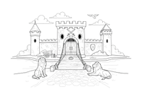 A castle drawbridge and gate (close-up) – Castle coloring page