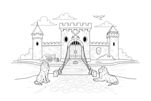 A castle drawbridge and gate (close-up) – Castle coloring page