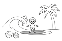 A surfer riding one big rolling wave – Sunny Beach & Seaside coloring page