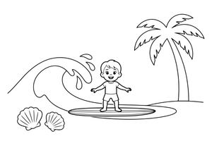 A surfer riding one big rolling wave – Sunny Beach & Seaside coloring page