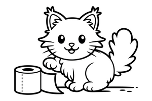 Maine Coon unrolling a whole roll of toilet paper – Maine Coon Cat Mischief coloring page