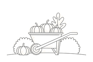 A wheelbarrow full of pumpkins – Classic Garden Tools coloring page