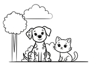A Dalmatian with a kitten friend – Dalmatian coloring page