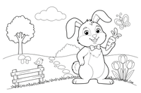 A smiling bunny holding a carrot – Playful Bunny Pet coloring page