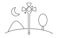 A wizard's staff with a glowing top – Enchanted Magic Item coloring page