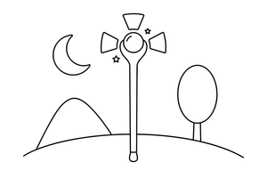 A wizard's staff with a glowing top – Enchanted Magic Item coloring page