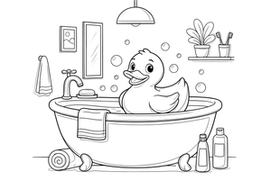 A rubber duck with a happy face floating in the water – Bathroom Things coloring page