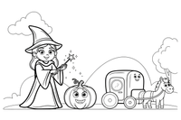 Fairy Godmother turning a pumpkin into a carriage – Fairy Godmother Fairy Scenes coloring page