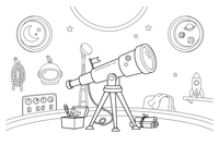 One big telescope, close up – Space Tech Spaceship coloring page