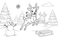 A deer in a snowy forest – Playful Deer in Wild coloring page