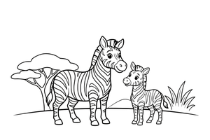 A mama zebra with her foal – Galloping Zebra Wild coloring page
