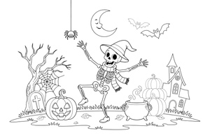 Halloween skeleton dance – Halloween Autumn Creatures coloring page
