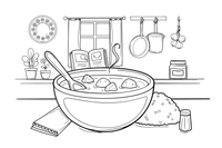 A bowl of curry with a scoop of rice beside it – World Food Delights coloring page