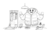 A cozy jacket with a zipper and two pockets, close up – Clothes & Fashion coloring page