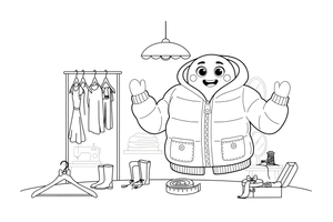 A cozy jacket with a zipper and two pockets, close up – Clothes & Fashion coloring page