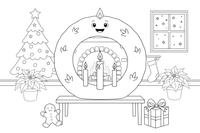 An Advent wreath with four candles — three burned low and the fourth just starting to melt – Christmas Eve coloring page