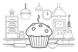 A muffin with a rounded top, close up – Classic Bakery & Bread coloring page