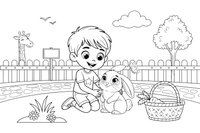 A child petting a rabbit – Zoo Day coloring page