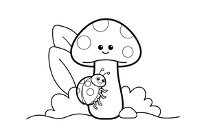 A ladybug climbing a tall mushroom – Mushroom Garden coloring page