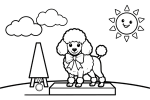 Poodle wearing a bow at a dog show – Poodle Dog Outdoor Fun coloring page