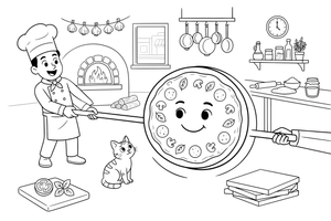 A pizza coming out of the oven – Delicious Pizza Meal coloring page