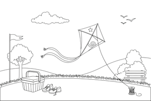 A big kite with ribbons on its tail – Kite coloring page