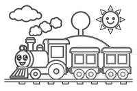 Steam Train pulling carriages – Steam Train Engine Scenes coloring page