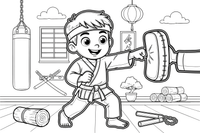 A martial artist punching a training pad – Martial arts Fighters coloring page