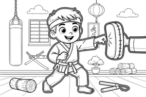 A martial artist punching a training pad – Martial arts Fighters coloring page