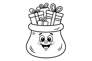 Christmas Tree sack of gifts – Christmas Winter Decorations coloring page